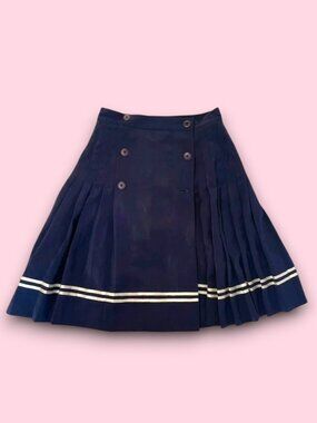 Vintage Votre Nom Paris Navy Nautical Pleated Skirt 36 (Runs Small!)